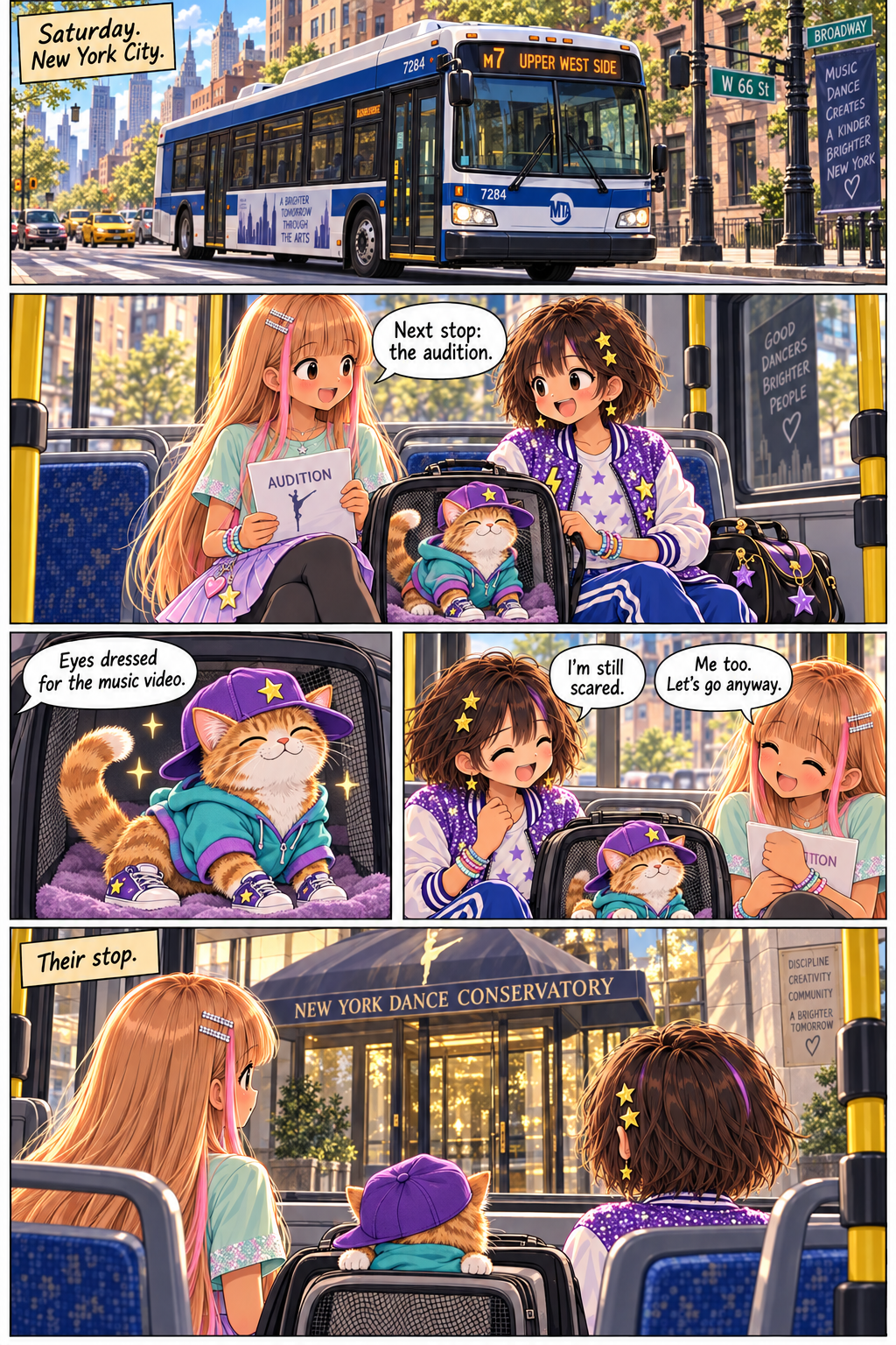 Elsie, Kay and Eyes take the New York bus to the audition.