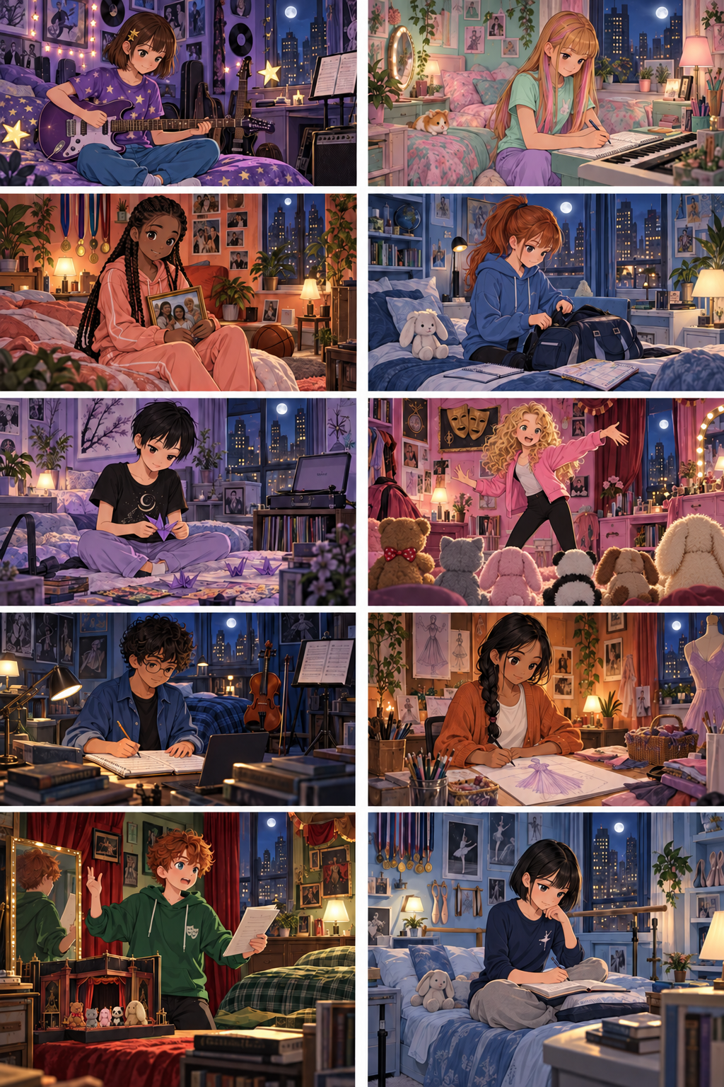 One silent montage shows all ten children in their own bedrooms: Kay, Elsie with her hamster, the four dance friends, Theo, Halila, Leo and Chapel.